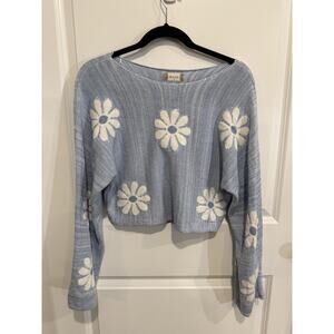 Altar’D State Light Blue Daisy Cropped Long Sleeve Sweater Women's Size Medium
